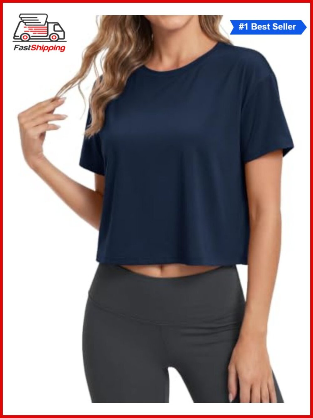 ✨ MAGCOMSEN Womens Crop Top Workout Boxy Short Sleeve Crew Neck Cropped Tee